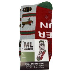 Muk Luks Mens Thermal Crew Socks Beer Run Brushed Lining Non-Slip Holiday 9-12